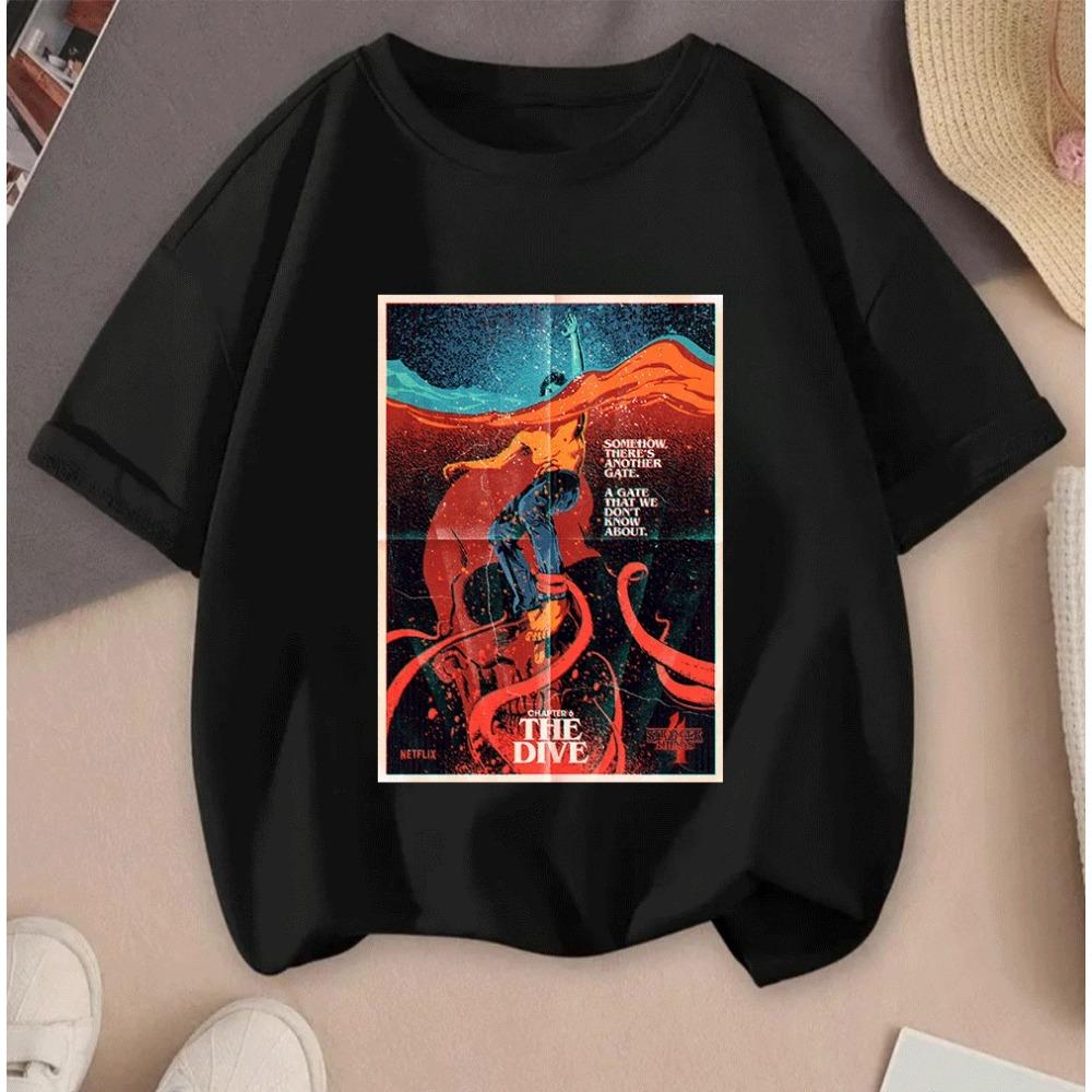 Hot Sale 2026 Stranger Things 2D Printed Casual Summer Short Sleeve T Shirt For Teenagers Kids Boys