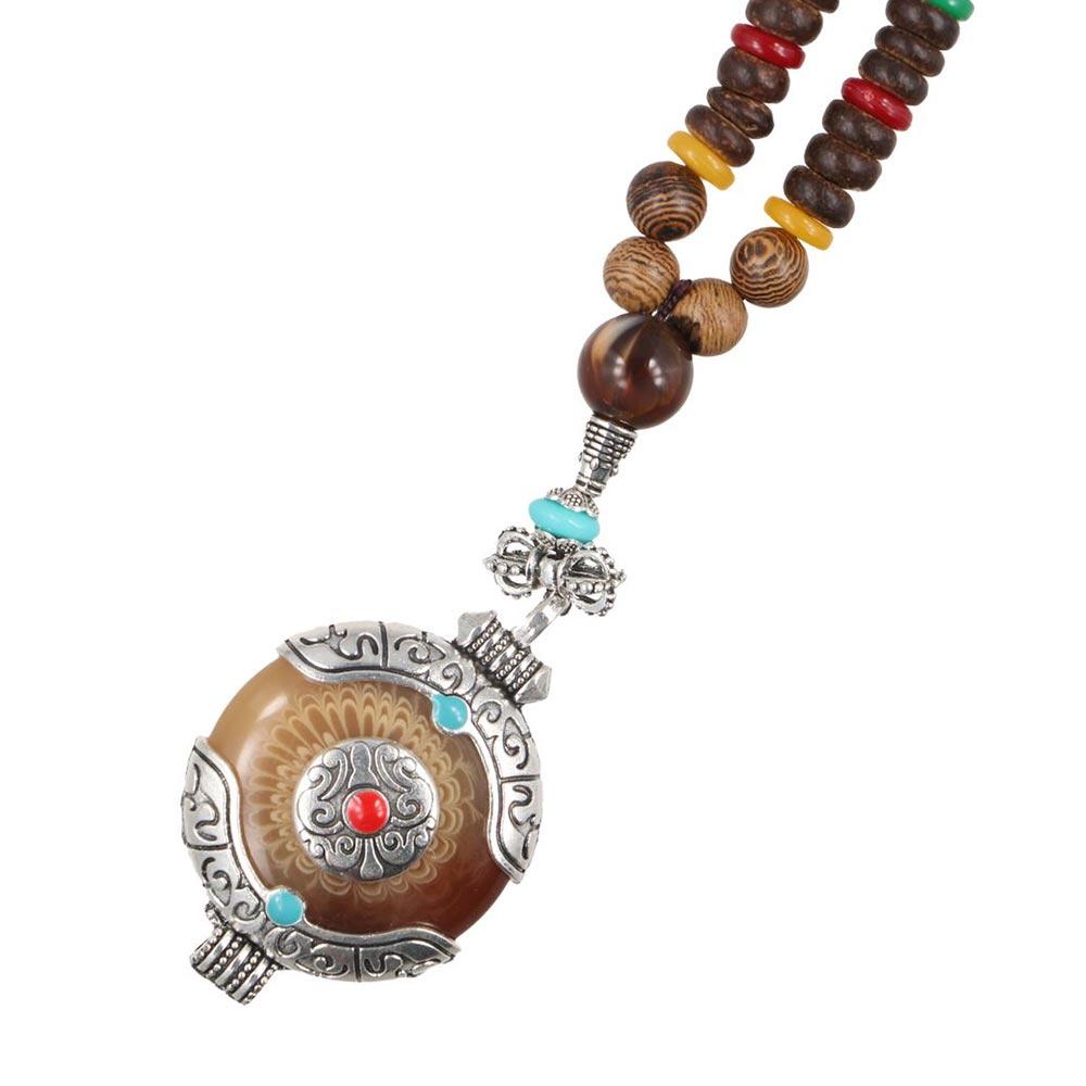 Univerzální buddhistické šperky a doplňky Dlouhý svetrový řetízek Náhrdelník z dřevěných korálků Dámský náhrdelník