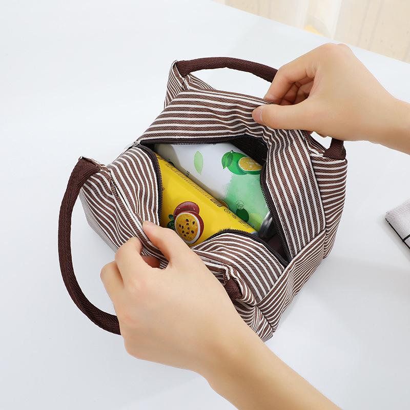 1pc Reusable Striped Outdoor Camping Lunch Bag, Pinic Bag, Tote Bento Bag for Outdoor Camping, School,Work