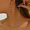 Fashion Minimalist Personality Candy Color Glass Heart Tassel Long Drop Earrings