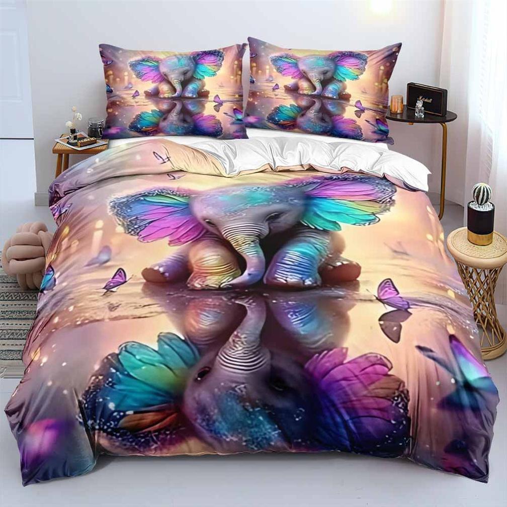 Elephant Quilt Cover Set with Zip, African Elephant Duvet Cover Set with Pillowcases Bedding Set Soft Microfiber Comforter Cover