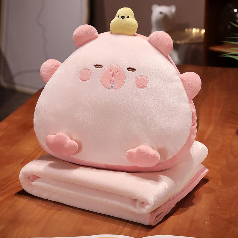 Cartoon Rice Ball Capybar Pillow Blanket Three-in-one Plush Doll Girl Nap Pillow Rest Pillow Warms Hands