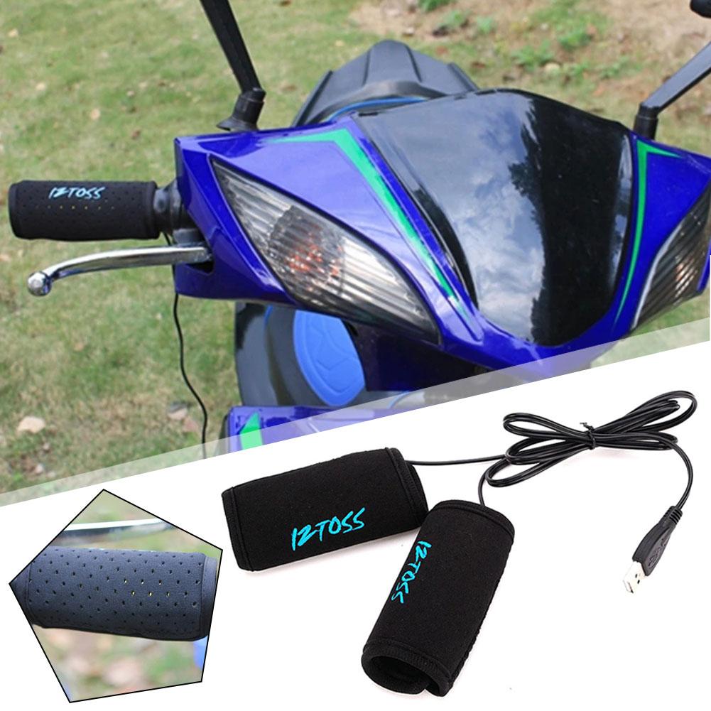 Motocyklové USB vyhřívané gripy 1 pár řídítka s přepínači regulace teploty, odnímatelný ohřívač řídítek, zimní příslušenství