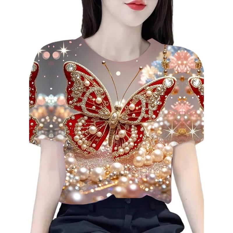 Summer Beautiful Butterfly 3D Printed Short Sleeve Round Neck T-shirt 2XS