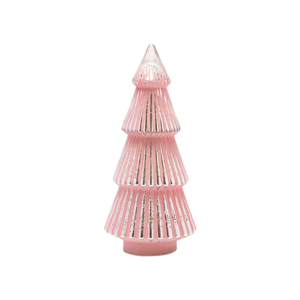 Medium Pink Crackle Effect LED Glass Christmas Tree