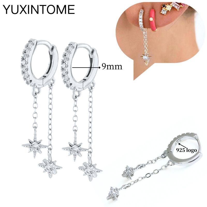 925 Sterling Silver Ear Needle Fashion Hoop Earrings White Crystal Luxury Women's Silver Earrings Wedding Women's Jewelry Gift