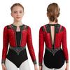 Jenter Scenekostyme - Rhinestone Leotard Langermet Nøkkelhullrygg for Kunstløp & Gymnastikk