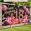 2D Elegant Black Pink 18th Happy Birthday Photography Backdrop with Gift Boxes