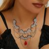 Punk Trendy Alloy Bat Necklace With Hollow Geometric Pendant Halloween Accessory