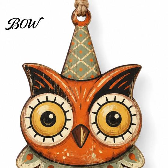 Vintage Cartoon Pumpkin Ghost Wood Decor 6Pcs Halloween Ornaments for Tree Decorations, Black Cat Cutout Candy Mummy Owl Wooden Mini Hangings Hanging