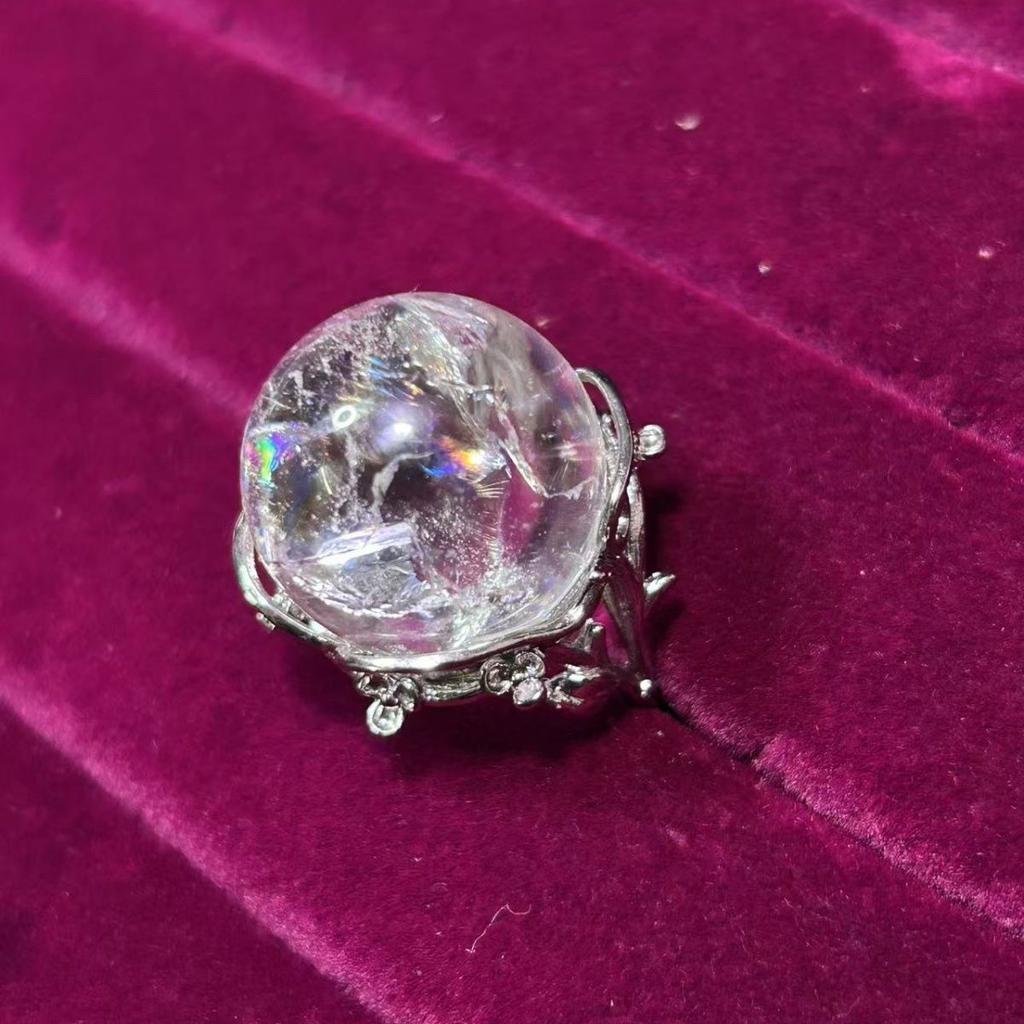 Natural Rainbow White Crystal Ring Natural Crystal White Crystal Gift