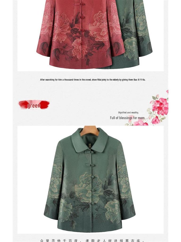 Stylish Spring & Autumn Coat for Middle-Aged and Elderly Women - Long-Sleeved, Two-Way Shirt