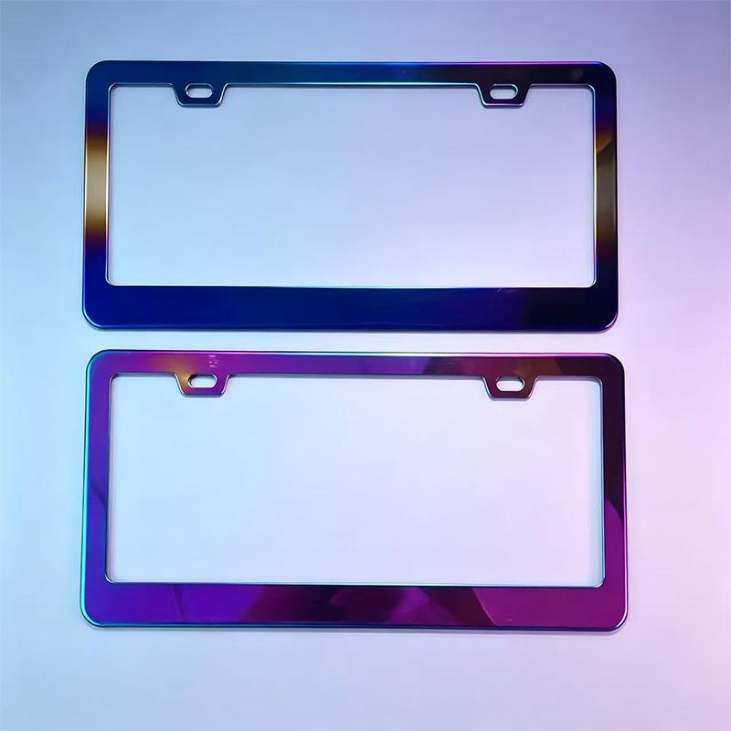 2 Pcs Stainless Universal US Model License Plate Frame Steel Front And Rear Metal Car License Plate Frame Label Cover Screw Cap License Plate Covers