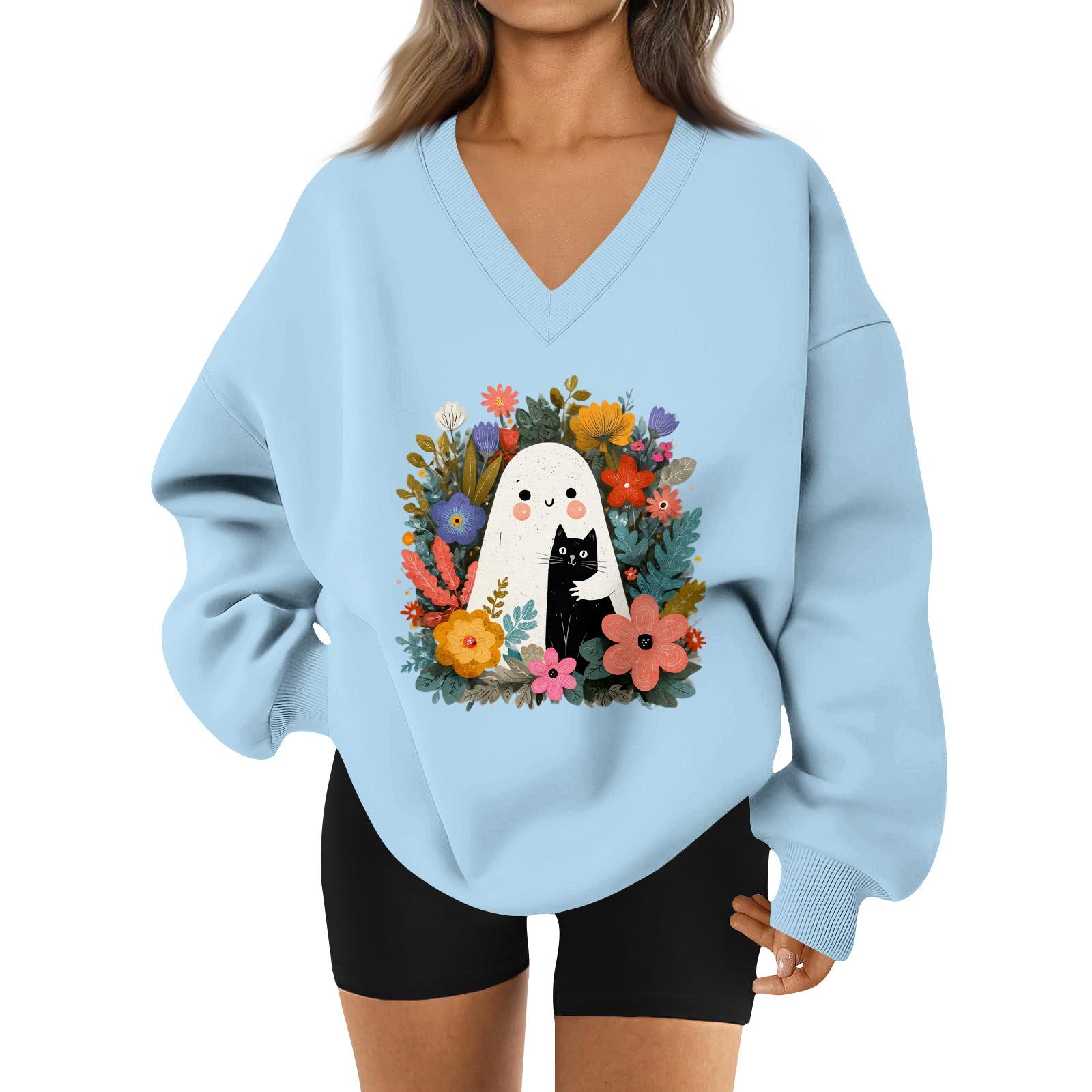 

Женский спортивный свитшот с V-образным вырезом, приспущенным плечом и принтом на Хэллоуин XL