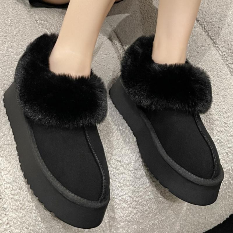 

Женская обувь. Новинка 2024 года. Женские ботинки без шнуровки. Зимние плюшевые теплые зимние ботинки из однотонного флока с круглым носком и коротким бочонком на среднем каблуке.