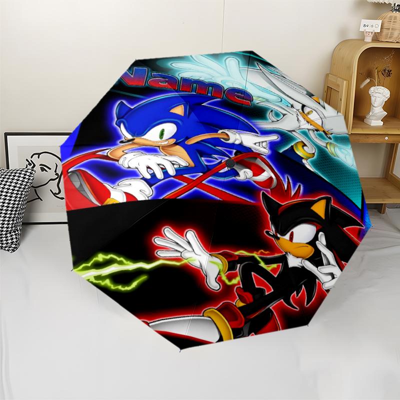Custom Name Sonic Theme Automatic Umbrella, Lightweight & Portable, 8 Rib, Perfect for Outdoor Travel, Birthdays, Christmas, Gifts.