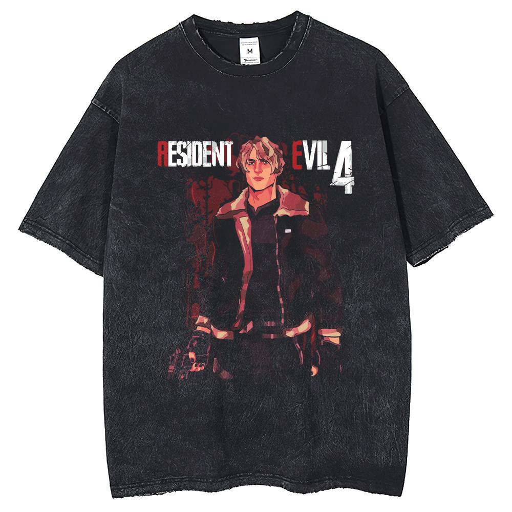 

Resident Evil Graphic T Shirt Vintage Washed Oversized Tshirt Pure Cotton Short Sleeve Tee Shirt for Men Women Clothing S
