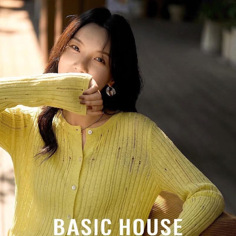 Basic House Women s Vertical Stripe Hollow Knit Shirt L