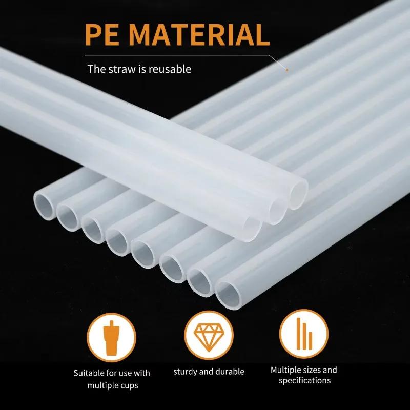 6pcs 30cm transparent food grade heat-resistant PE straws with cleaning brush, reusable straws suitable for 40 ounce cups
