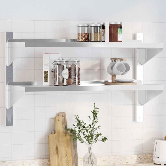 VidaXL 2-Tier Wall Shelf 100x30x60cm Silver Stainless Steel, Floating Shelf, Wall Display Shelf, 30310