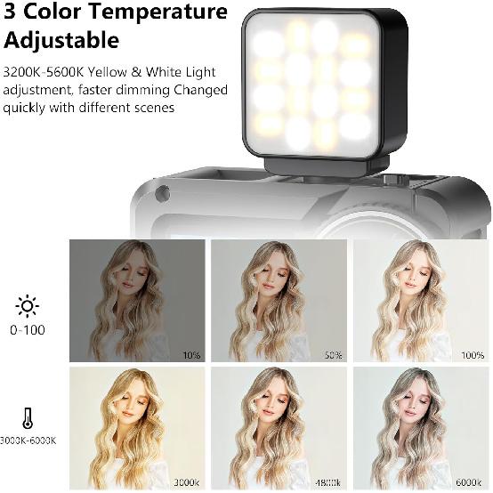 VRIG Mini LED Action Camera Vlogging Video Light, Magnetic Cold Shoe Photography Fill Lighting for DJI Osmo Action 5Pro/4/3 Camera Cage, Osmo Pocket