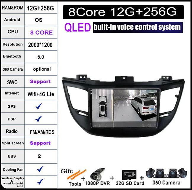 9 Lnch For Hyundai Tucson IX35 3 2015-2018 Android 14 Car Radio Multimedia Player 4G+wifi Video GPS DSP IPS Navigation