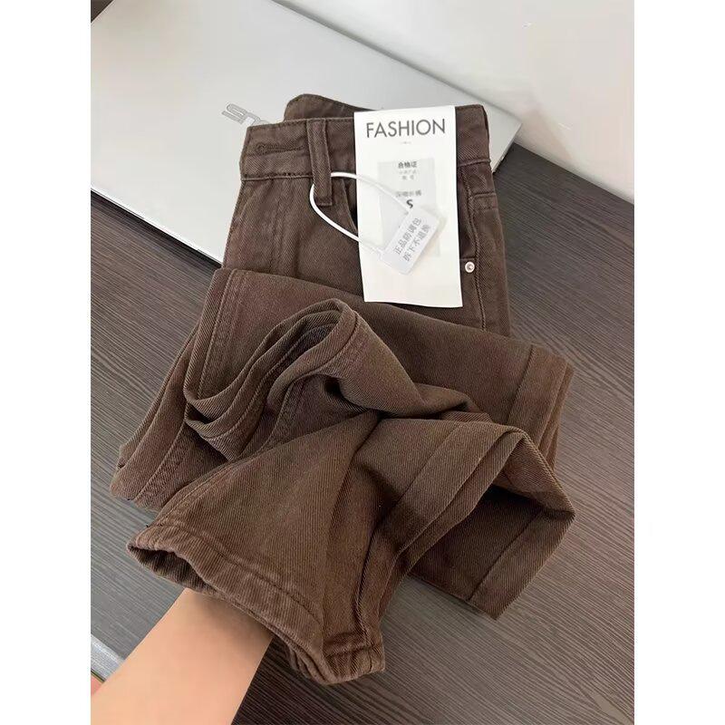 Women s High-Waist Retro Coffee Loose Wide-Leg Jeans 3XL