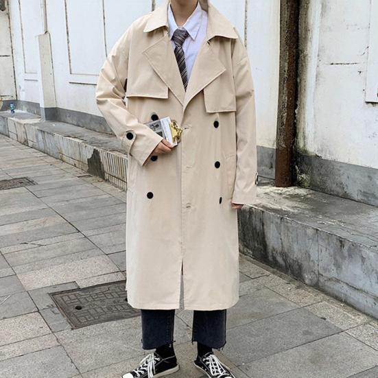 Abrigo de Invierno para Hombre Doble Botonadura Mangas Largas Solapa Color Sólido Botones Mantente a la Moda Holgado Ropa de Abrigo Longitud Media Gabardina para Hombre para la Calle