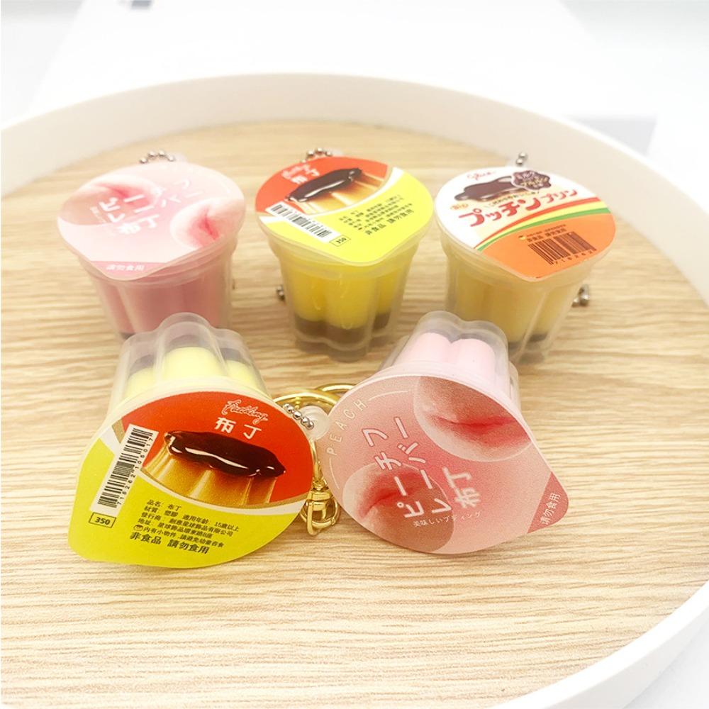 Squeeze Miniature Pudding Keyring Food Play Slow Rebound Pinch Pendant Pudding Keychain  Birthday