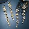 Luxury Flower Diamond Tassel Long Earrings: Elegant Alloy Leaf Design