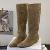 2026 Nuovi Stivali Invernali da Donna al Ginocchio a Punta Rotonda Concisi Punk Moderni Stivali Lunghi Tacco Basso Scarpe da Donna