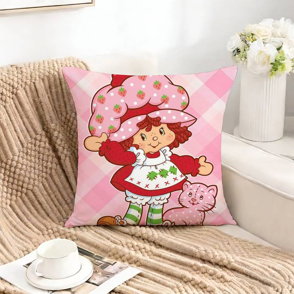 Cute S-Strawberry S-Shortcake-Girl Square Double-Sided Printed Pillow Case Bedroom Bedside Pillow Sofa Cushion Cover