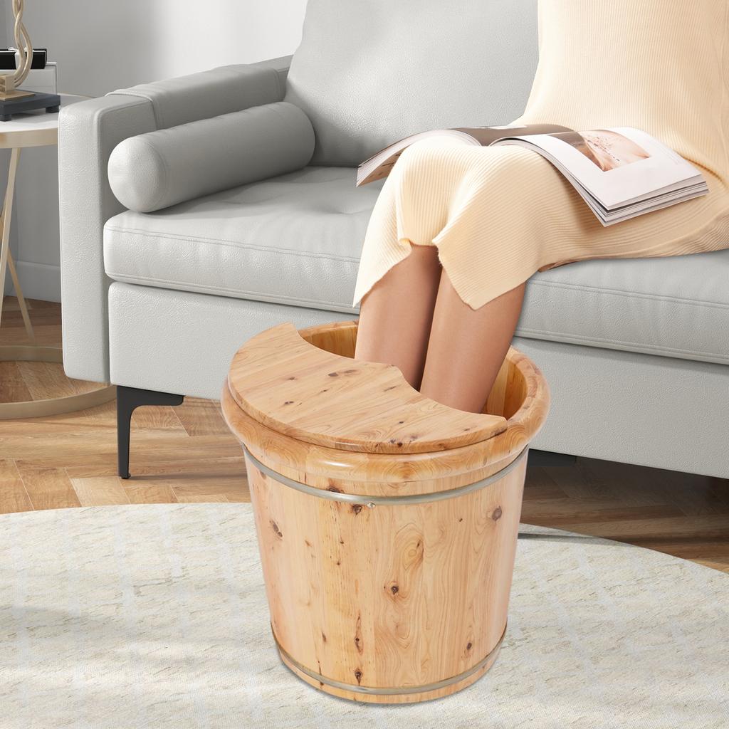 Wooden Wood/Brown Footbath Bucket,40*40cm Round Edge/Carbonization Footbath Bucket  Floortanding for Home,Foot Spas