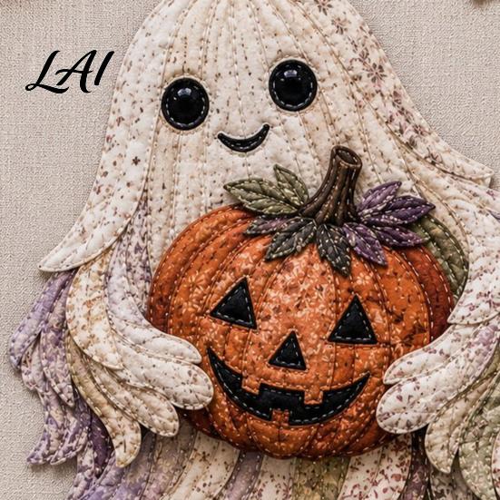 Halloween Party Home Decor Patchwork DIY Kit Fabric Sewing Kit with Owl Skeleton Soft Printed Cotton Ghost Witch Designs Crafting for Seasonal