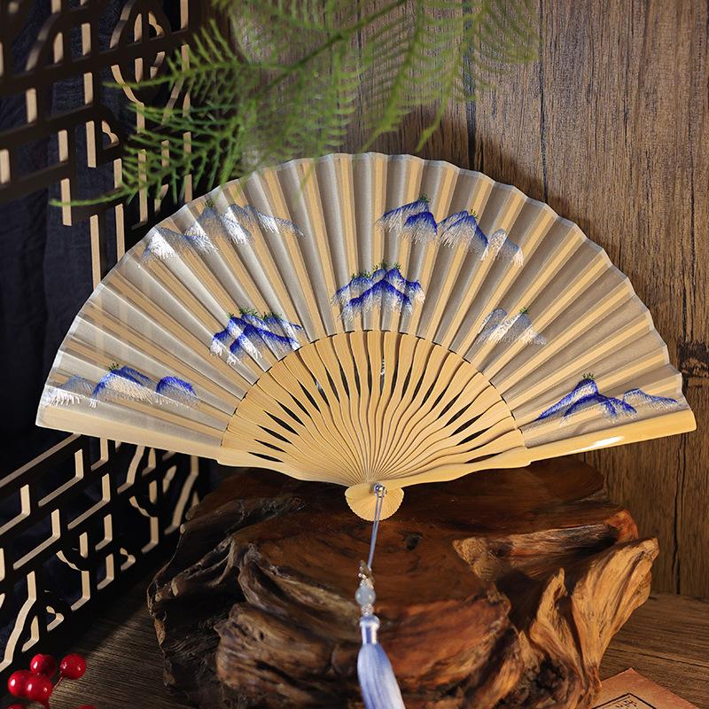 Chinese Style Embroidery Fan Hanfu Cheongsam Show Folding Fan Dance Performance Fan Kungfu Qipao Matching Beautiful Women Fan
