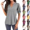 Women's Summer Casual Tops Color V-neck Puff Sleeves Five-quarter Sleeves T-shirt