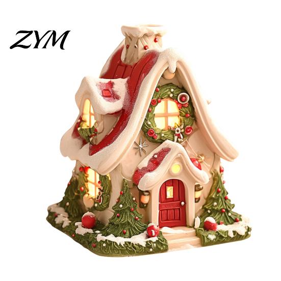 Cozy Winter Scene Display Christmas Snow House Incense Burner, Backflow Holder, Resin Craft Ornament for Windowsill Festive Xmas Desktop Figurine
