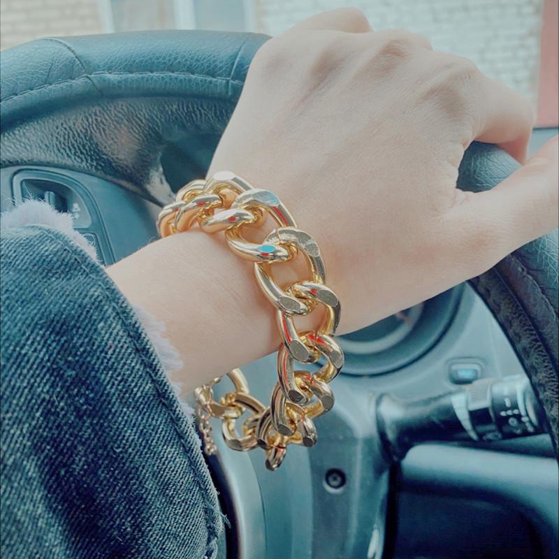 Hip Hop Thick Bracelet, Street Auction Personalized Gold Jewelry Punk Metal Chain Bracelet For Women