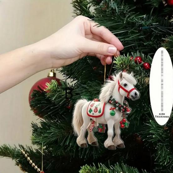 Pferd Weihnachtsschmuck 2D Acryl Pferd Weihnachtsbaumschmuck Reitergeschenke für Frauen Mädchen Pferdeliebhaber