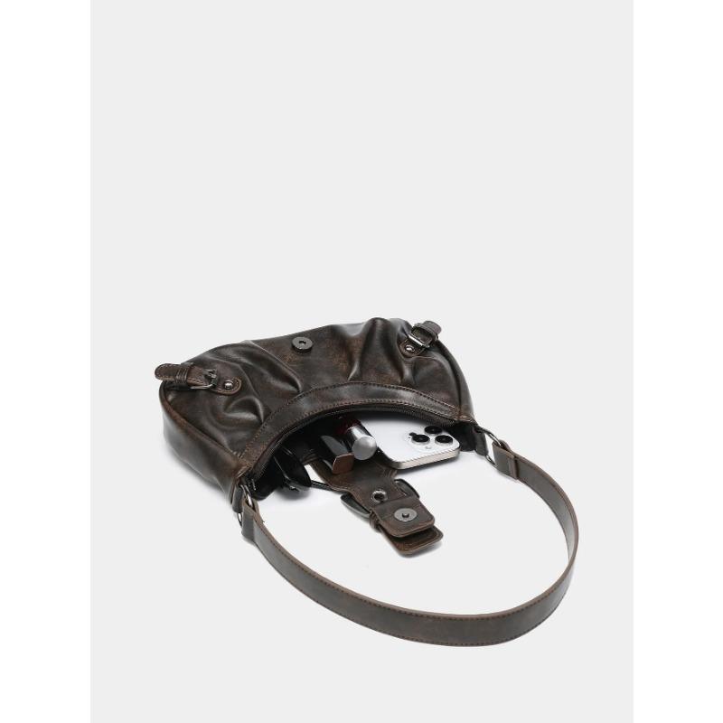 Kleine Tasche im Maillard-Stil im Retro-Stil im Frühling Spicy Girl Wasteland Style Vintage-Schultertasche aus Leder