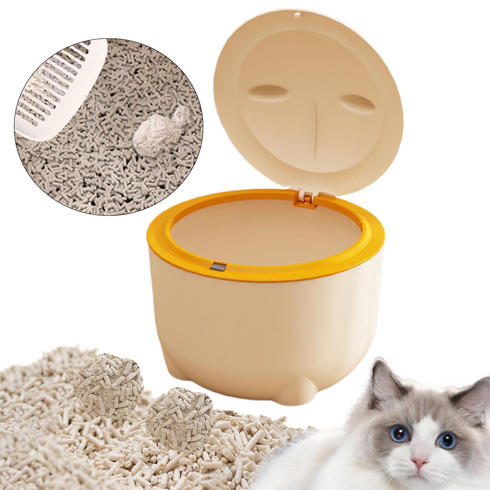 

Hooded Cat Litter Bin with Lid Kitten Potty Dog Poop Trash Can Kitty Litter Tray for Indoor Cats Small Animals Pet Accessories бежевий