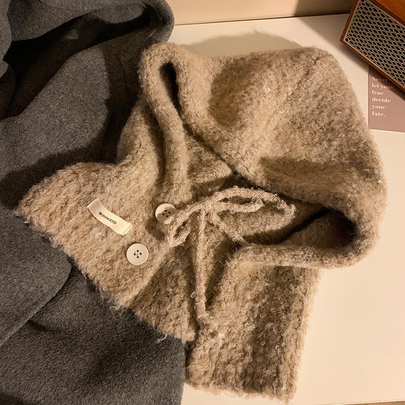 Korean Balaclava Women's Autumn and Winter Warm Hat Neck Scarf Integrated Ear Protection Woolen Knitted Hat