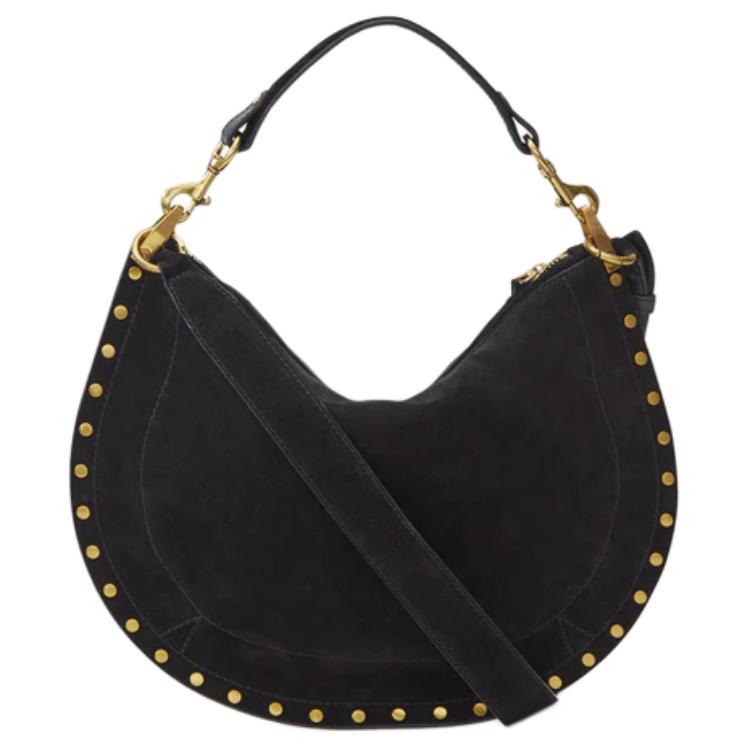 Isabel Marant Oskan Adjustable Detachable Shoulder Strap Studded Suede Calfskin Shoulder Crossbody Handbag Women handbag Black BF0066FAB2C03M01BK