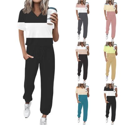 Γυναικείο Μόδα Τζόκινγκ V-λαιμόκοψη Κοντομάνικο Ζώνη Φαρδύ Παντελόνι Αθλητική Φόρμα