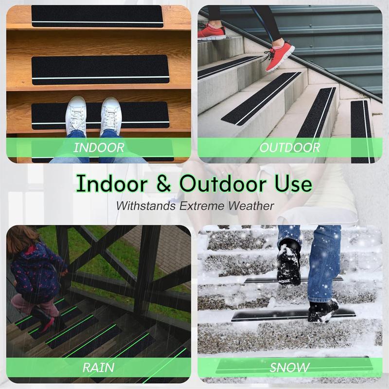 6 X 24inch Anti Slip Traction Treads with Glow In Dark Stripe Outdoor Non Skid Tape High Traction Friction Abrasive Adhesive