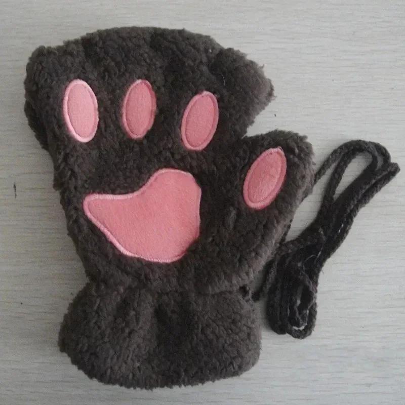 Adorabili guanti di peluche a forma di zampa di gatto, guanti di peluche, caldi e morbidi, senza dita, morbidi, da orso, guanti da costume, mezze dita