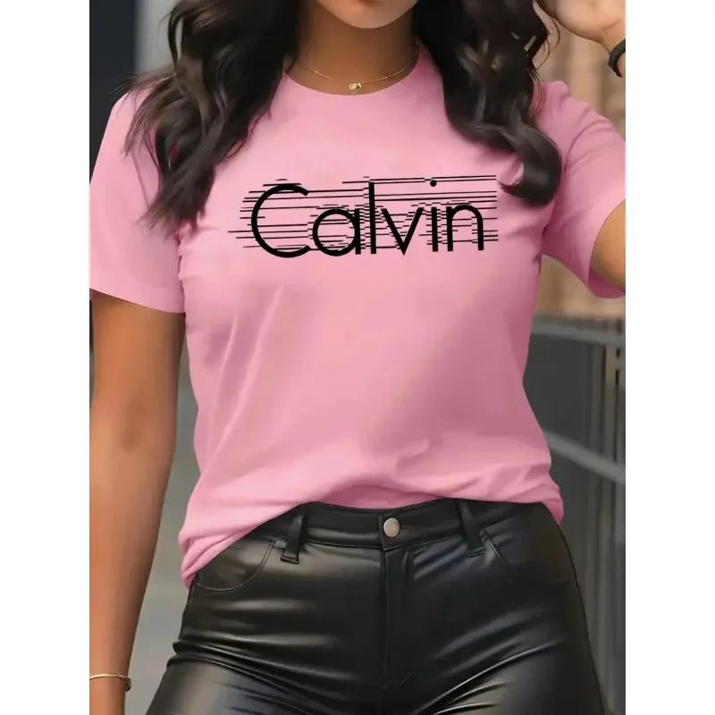 T-shirt da Donna Calvin Moda Casual Manica Corta Magliette in Poliestere Alta Qualità Comoda T-shirt di Marca Estate Streetwear Top Y2k