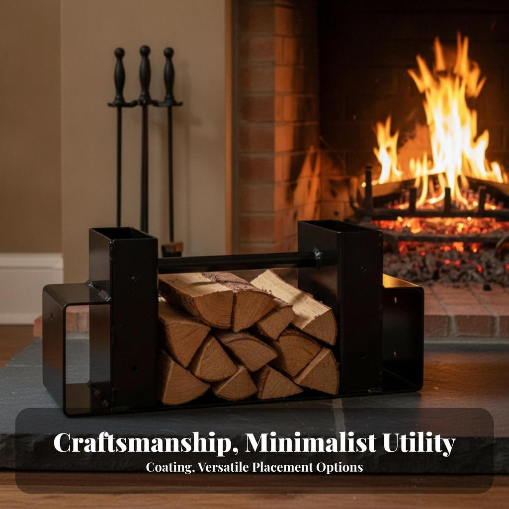 Carbon Steel Firewood Rack Sturdy Fireplace Log Holder Sleek for Patio