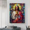 Jesus Christ Stained Glass Posters Canvas Prints Art Mosaic Jesus Religion Portrait Abstract Pop Wall Art Picture for Home De