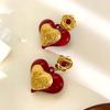 Red Heart Dangle Earrings Love Heart Dangle Drop Earrings with Flowers Women Hypoallergenic Artistic Earrings for Dating Party